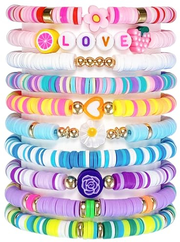 SIELEVIN 10 PCS Kids Friendship Bracelets for Teen Girls Women little Girl Jewelry Colorful Clay Bead Bracelet Set Beach Style Jewelry Gift