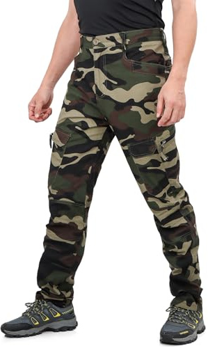LY4U Pantalon de Travail Cargo pour Hommes, Pantalon de Plein Air Décontracté en Coton Camouflage - Coupe Ample Camping Vêtements de Randonnée avec 10 Poches