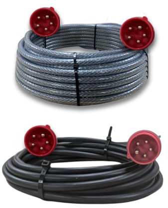 Male - Male 3 PHASE EXTENSION LEAD 32A - 16A 5 PIN 415v (HO7RN-F Rubber Cable, 32A 5PIN 10 Metre)