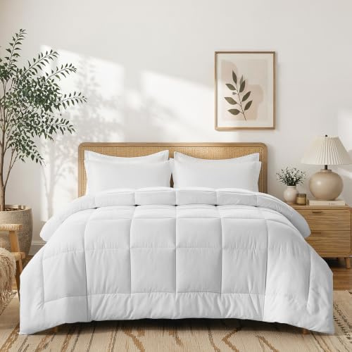 Bettdecke 200x220 cm Ganzjahresdecke 4 Jahreszeiten Mikrofaser 300 GSM,Weiche und warme Bettdecke für Allergiker Weiß Hypoallergen Atmungsaktiv Pflegeleicht Duvet Schlafdecke