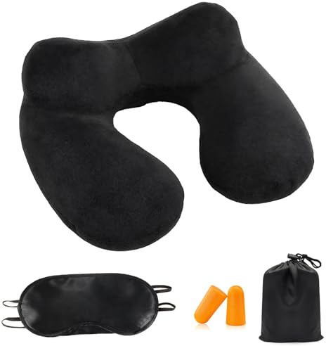 SubTack Nackenkissen Flugzeug – Ergonomisches Reisekissen Flugzeug mit weichem, waschbarem Samtbezug, 360° Kopf- & Nackenstütze, Nackenkissen Aufblasbar für Reisen, Büro, Camping