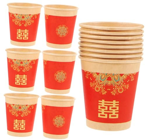 GALPADA 50pcs Wedding Paper Cups Red Chinese Paper Cups for Tea Coffee Juice for Outdoor Weddings Parties and Celebrations