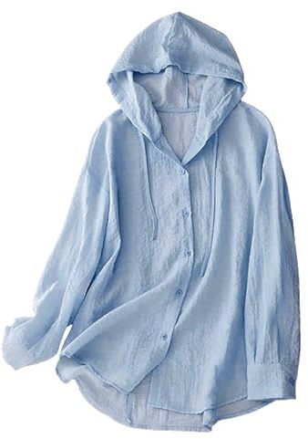 FGVFCS Sudadera con capucha para mujer, de lino, ligera, de secado rápido, para deportes, verano, UPF 50+, protección UV, manga larga, para senderismo, rendimiento al aire libre, blusa suelta, Azul14