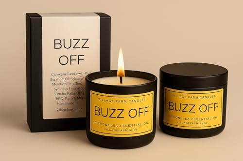 2 x Citronella Candle with Pure Essential Oil – Natural Mosquito Repellent | No Synthetic Yellow Dyed Fragrance | Clean Burn for Patio, Camping, BBQ, Indoor & Outdoor Use | Handcrafted | Small Batch |