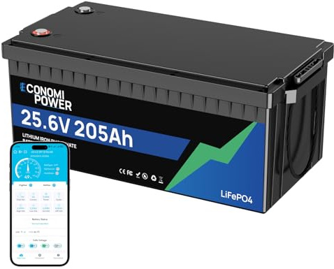 EconomiPower Lifepo4 24V 200Ah Lithiumbatterie，Eingebautes 200A BMS, Lithium-Eisenphosphat-Zellen der Klasse A, 5120Wh Lithiumbatterie für Wohnmobile, Boote, Solaranlage und mehr