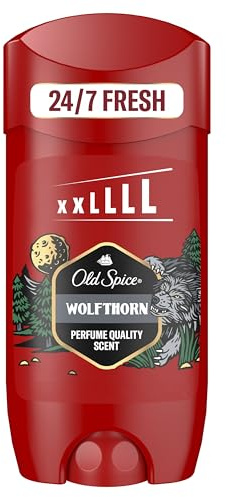Old Spice Wolfthorn Deostick für Männer 85 ml, 24/7 Frisch bei täglicher Anwendung, lang anhaltender Duft in Parfümqualität, Schutz vor Gerüchen, 0% Aluminiumsalze, unsichtbar auf Schwarz und Weiß