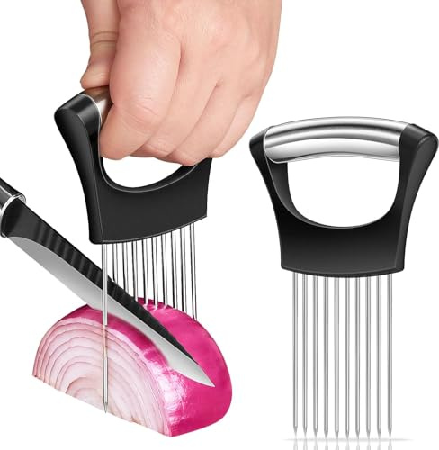 Stainless Steel Onion Holder with prongs - Onion Cutter - Portable Onion Holder for Slicing and Onion Slicer - Perfect for Cutting Onions, Tomatoes, Vegetables, Avocados, Eggs, Meat, and More