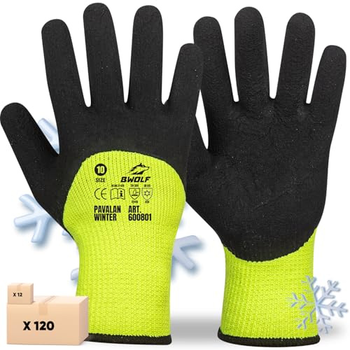 PAVALAN WINTER ARBEITSHANDSCHUHE – Thermoisolierte Arbeitshandschuhe, Wasserdicht mit Latex-Beschichtung – Robuste Outdoor-Arbeitshandschuhe für kaltes Wetter, Flexibler Griff, 3/4 Tauchung (12.0, 10)