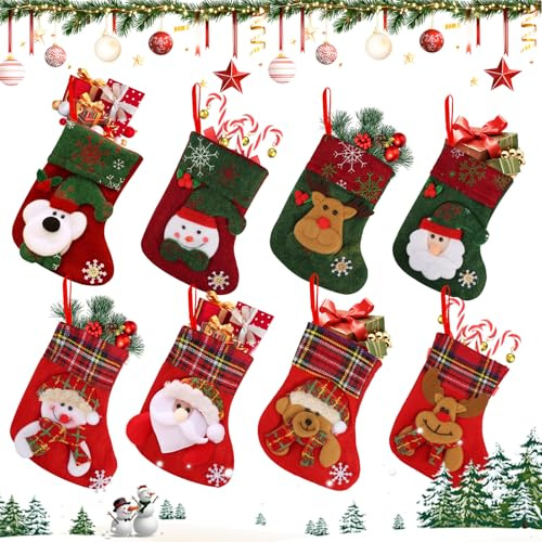Dawumin Weihnachtsstrumpf Kinder, 8 Stück Nikolausstrumpf Kleine, Nikolaus Socken, Nikolausstiefel zum Befüllen, Weihnachtsstrümpfe Weihnachtssocken Deko (8pcs)