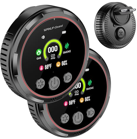 5IN1 Détecteur de fumée et de monoxyde de Carbone à Broche et Combinaison de gaz Naturel Combustible, Batterie de Secours, Capteur de température et d'humidité pour la Maison hôtel RV HD13 (2, Black)