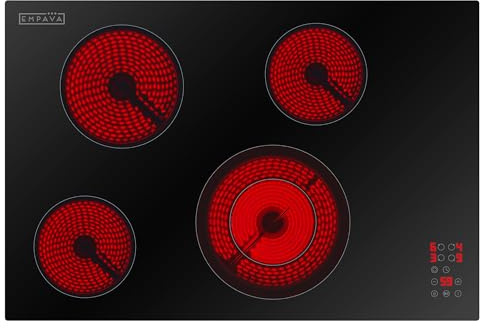Empava 30 Inch Electric Ceramic Cooktop, 4 Radiant Burners with Dual Zone, Touch Controls, Timer, Stop & Go Pause, Child Lock, ETL Certified, Built-in Smooth Glass