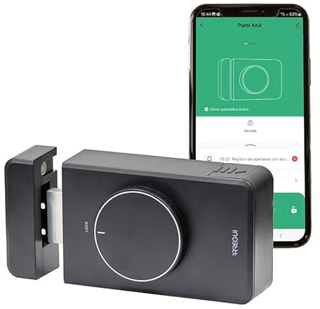 ARREGUI SPIN UP Cerradura de seguridad Invisible para Puerta | Apertura Electrónica con App Móvil | Alarma 120 dB | Antirrobo | Control Remoto con Arregui Bridge (no incluido) | Instalación sin Cables