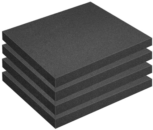 Uppsättning av 4 skumsnitt: Svart skumplatta med hög densitet 405 x 305 x 40 mm polyuretanverktygsväska skum, stötdämpande skuminlägg för lådor och känsliga enheter