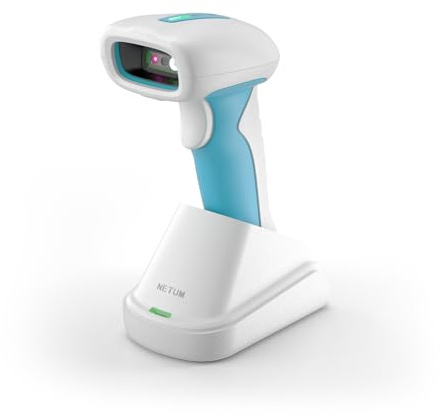 NETUM RD-1962 Escáner Código de Barras Inalámbrico Antimicrobiano Azul Blanco 1D 2D 1280×800 CMOS 2.4G Bluetooth IP67 Impermeable Diseño Resistente Modo Manos Libres para Clínicas Y Hospitales