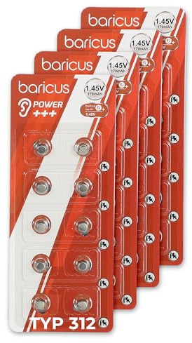 BARICUS Hörgeräte Batterien Zink Luft Typ 10 13 312 675 1,45V Knopfzellen für ITE BTE CIC Hörgeräte 40 Stück (Typ 312)