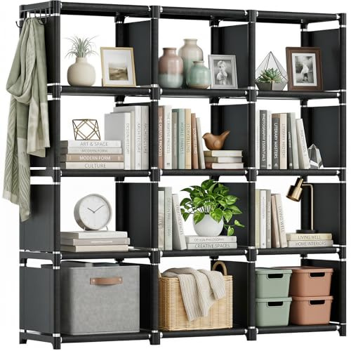 Mavivegue 12 Cube Storage Unit Book shelf,DIY Bookcase, Multi-Use Open Storage Shelves for Bedroom, Living Room,Office,Closet, Black Cubicle Rack