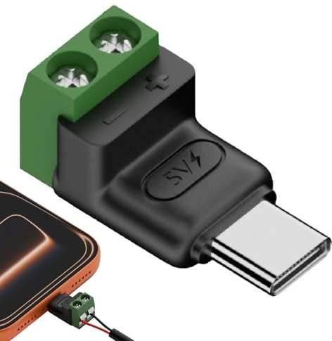 Lunaobrik Adattatore USB C, maschio a 2 poli, convertitore di collegamento senza saldatura, adattatore USB a morsetto a vite a 2 pin, per industria, scienza, telefoni cellulari, tablet, fotocamere