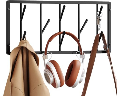 WOLTU Wandgarderobe, für Hüte Handtücher Schals, mit 8 drehbaren Garderobenhaken, aus Metall, für Flur Garderobe Schlafzimmer Bad, Schwarz