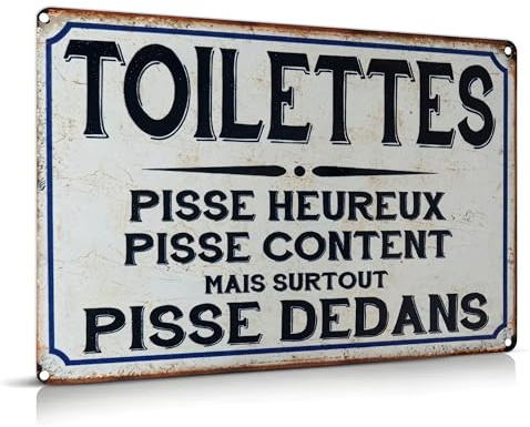 Gemejutor Targa in Metallo con Scritta Francese Toilettes Pisse Dedans, Decorazione da Parete rétro e Divertente per Toilette e Bagno, 20x30 cm in lamiera zincata