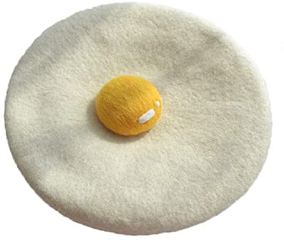 Winter Beret Hat Cute Poached Egg Soft Wool Felt Beret Handmade Painter Creative Hat Cap for Women Kids Girls (Adult) White