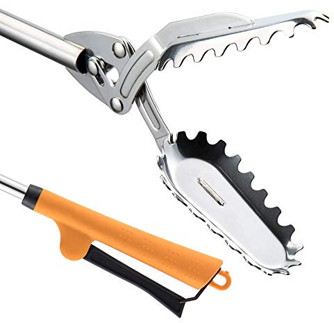 FTH All Stainless Steel Grabber Reacher Pickup Tool Heavy Duty Trash Picker Log BBQ Fireplace pits Snake Tongs