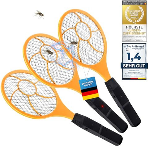Elektrische Fliegenklatsche Elektro Fliegenfänger Insektenvernichter Mückenklatsche - Testsieger Kundenzufriedenheit (Set: 3 Stück)