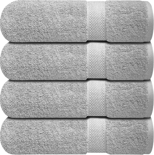 Infinitee Xclusives Bath Towels Set of 4 (70x140 cm) - 100% Cotton, Super Absorbent, Quick-Dry Towels for Bathroom, Spa, Gym & Hotel |Charming Grey|