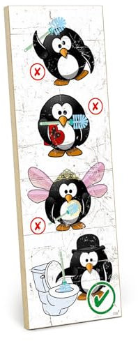 TypeStoff Holzschild mit Spruch – Pinguin Toilette – im Vintage-Look mit Zitat als Geschenk und Dekoration zum Thema Klo, Getränkerückgabe, Pipi Kaka Land und Badezimmer - HS-01158