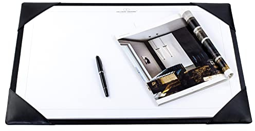 DELMON VARONE - Personalisierbare Schreibtischunterlage mit 4 Ecken aus Leder schwarz & DIN A2 Abreiß-Schreibblock - Rutschfeste Schreibunterlage inkl. Notizblock - Schreibtisch-Unterlage 65 x 45 cm