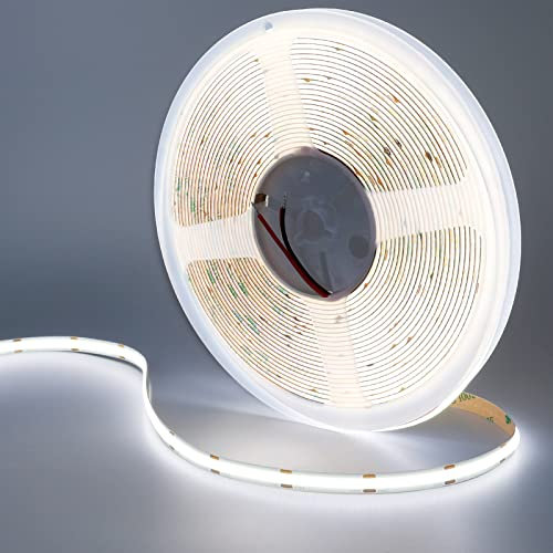 GOMING 24V 10M COB LED Strip Kaltes Weiß 6000K LED Streifen 384LED/M LED Band Selbstklebend CRI 93+ Hohe Helligkeit 6800lm Nicht Wasserdicht IP20 Lichtband für Heim Deko(Netzteil nicht Enthalten)