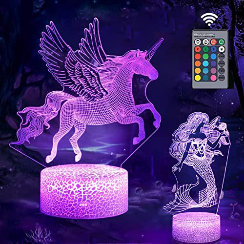 Luce notturna a forma di unicorno 3D, 16 colori, 2 modelli, spegnimento automatico, Smart Touch e telecomando, per camera delle ragazze, giocattolo di compleanno