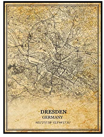 TANOKCRS Dresden Tyskland vintage karta affisch konstverk väggkonst stad vägkarta tryck resa souvenir gåva heminredning utan ram