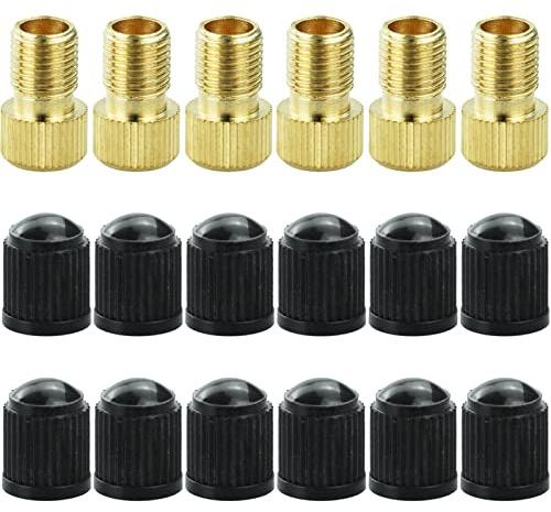 6PCS Presta Valve Adaptors, Convert Presta to Schrader Adapter for Bike, Inflate Tire Using Standard Pump or Air Compressor, 12PCS Tyre Valve Caps