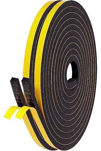 Ruban D'étanchéité Autocollant, 6 mm (l) x 6 mm (H) / 10 m (L) pour Portes, Fenêtres, Joint en Mousse, Joint de Porte, Fenêtre, Joint en Caoutchouc pour Collision, Isolation Acoustique (Noir)