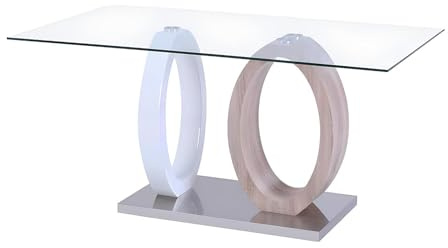 Vente-unique - Tavolo da pranzo in vetro temperato e MDF Quercia e Bianco - AYANE