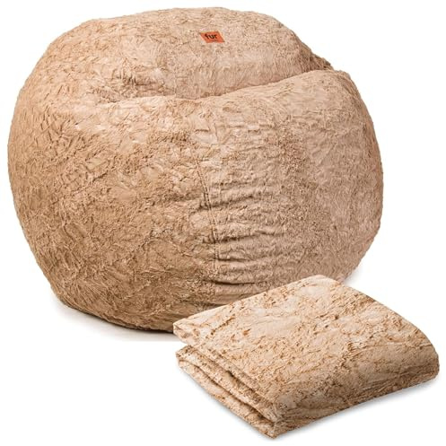 CordaRoy's Faux Fur Bean Bag Cover (Bean Bag Sold Separately)-Cover for Convertible Bean Bag Chair-Machine-Washable Faux Fur Fabric-for Basement,Living Room - Full Size - Tan | Made in The USA