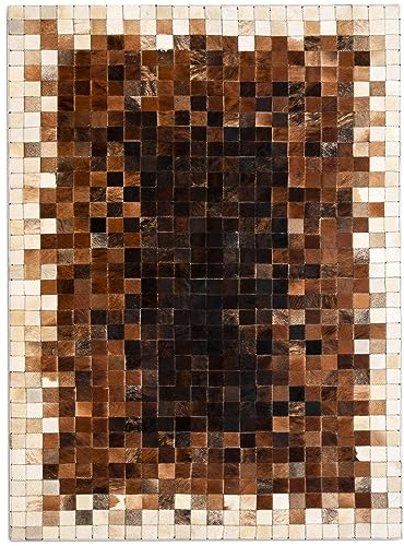 FOTA Patchwork Cowhide Rug 6x8 ft – Handmade Ombre Center Rug from Argentine Leather – Rectangular Natural Cowhide Carpet – Rustic Statement Decor Accent