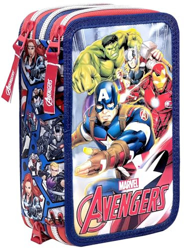 Clondo Federmäppchen 44 Stück, für Avengers Fan, Mäppchen, Mehrfarbig, Federtasche, Etui mit Stiften, Kugelschreiber, Kinder, Grundschule, 3 Fächer, Superhelden