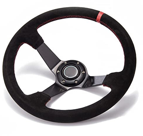 350 Mm Deep Dish Drift Racing Lenkrad Wildleder Mit Hupenknopf Sportlenkrad Schwarz (Color : Rot)