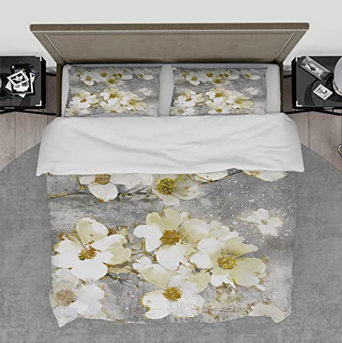 HOBBOY Komfort & Luxus Bettbezug Weiche Mikrofaser Weiß Blumenmuster Bedruckte Bettwäsche Bettbezug Sets 2 Kissenbezüge Keine Bettwäsche Grau 220x240 cm