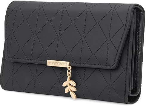 REETEE Damen Geldbeutel aus Weichem Veganem Leder Kleine Portemonnaie Damen mit Vielen Fächern, Mini Portmonee Damen mit Münzfach und Kartenfächer Frauen Geldbörs (M-schwarz)