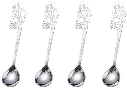 Ouliget Stainless Steel Mini Coffee Espresso Spoon, Dessert Teaspoons Small Soup Spoons, Silver Cute Animals Coffee Spoon, 5 inch, Set of 4