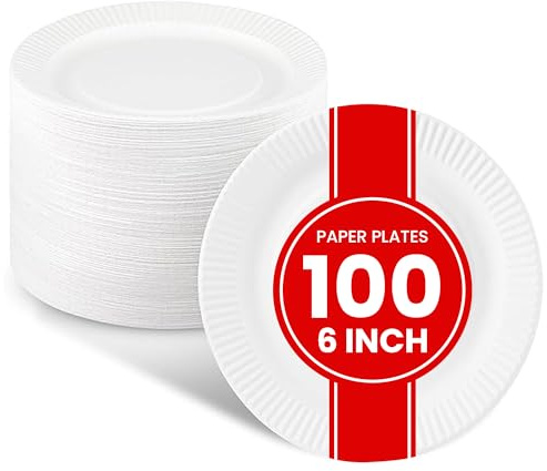 Kleine Pappteller, rund, 15,2 cm, Weiß, 15,2 cm, leichte unbeschichtete Einwegteller, für Handwerk, Veranstaltungen, Projekte, trockene Lebensmittel und den allgemeinen Gebrauch, 100 Stück