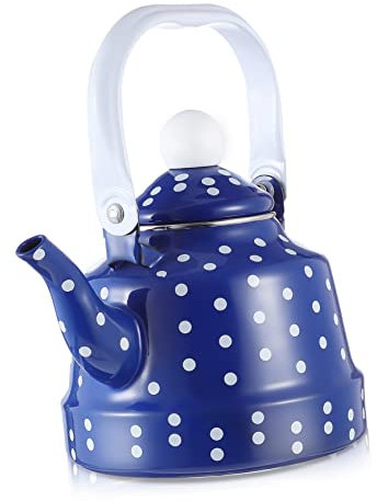 PRETYZOOM Emaille Teekessel 1,1l Mit Pfeiffunktion Und Ergonomischem Griff Blau Weiß Gefleckt Induktionsherd Geeignet Retro Design Für Home Office Und Küche