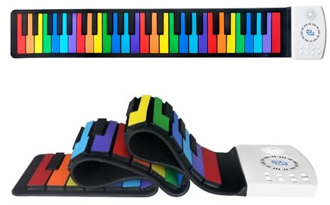 piano roulé à la main,HUIOP Clavier enroulable à 49 touches, clavier de piano numérique portable et pliable avec batterie rechargeable, cadeau pour enfants/débutants adultes avec 47 timbres, 14 chanso