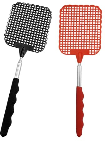 Apette à mosca, matamoscas extensible, matamoscas manual telescópico, portátil antimosquitos, para el jardín, moscas, mosquitos, mosquitos, mosquitos, mosquitos, color rojo, negro, 26 – 72 cm)