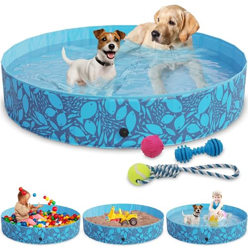 zooprinz Faltbarer Pool 160x30 cm - Für große, kleine Hunde & Kinder – Haustier Hundepool stabil & rutschfest Swimmingpool, Planschbecken Hund Kind – Schwimmbad