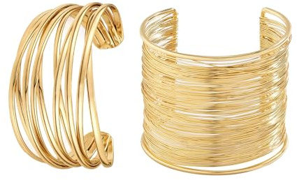Generisch Gold Manschettenarmbänder für Damen, 2 Stück Offen breite Manschetten Armbänder Verstellbar Gold Offener Armreif Armband für Frauen Mädchen