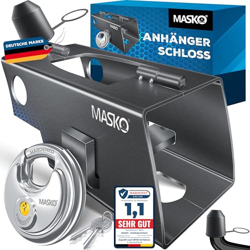 MASKO Serrure de remorque avec système à charnière - Accroché et décroché, protection antivol, avec serrure à disque, clé et capuchon de protection, Anthracite
