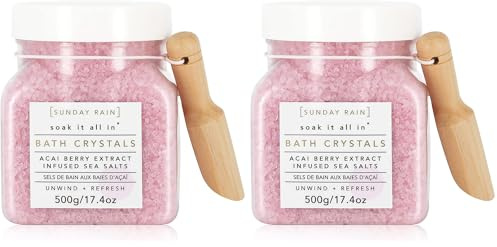 Sunday Rain Luxury Nourishing Bath Crystals, Vegan & Cruelty-Free with Vitamin Rich Acai Berry Extract & Natural Sea Salts, 500g (Pack of 2)